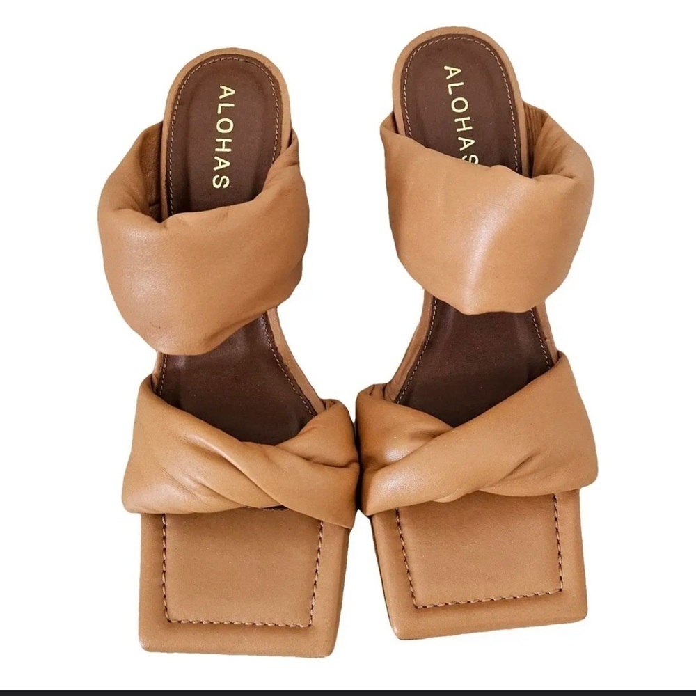 ALOHAS TWIST STRAP HEEL CAMEL, size 39